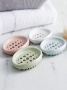 1pc Silicone Soap Dish - Stylish Oval Self-Draining Soap Holder With Multifunctional Storage Rack - Perfect For Bathroom Countertops, Sinks, And Countertops, Ideal For Keeping Soap Bars Within Reach, Durable And Space-Saving Bathroom Accessories - Multicolor - View 5