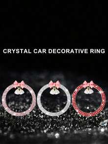 1pc Car One Click Start Decoration Sticker Interior Button Inlaid With Diamond Bow Crystal Bell Pendant Ignition Ring - 粉紅色的 - 查看 9