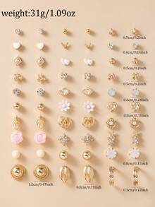 60pcs Fashion Metal Butterfly, Heart, Rhinestone, Moon, Bow Knot, Flower Stud Earrings Set, Jewelry Gift, Suitable For Daily Wear - Multicolor - View 6