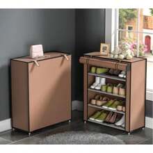 1pc 5/6/8/10 Grid Shoe Rack Combination Coat Rack, Multifunctional Minimalist Shoe Rack With Dust Cover, Multi-Layer Shelves, Doorframe Style Fabric Shoe Cabinet, Indoor Home Shoe Cabinet - Coffee Brown - View 14