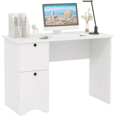 Computer Desk With 2 Drawers Home Office Writing Desk Study Desk Compact Laptop PC Desk Multifunctional Computer Workstation For Living Room Bedroom Study White