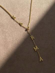 1PC Customized 18k Gold Stainless Steel Necklace Jewelry, Lariat Necklace, Dainty Drop Name Necklace, Long Y Necklace, Initial Necklace, Custom Letter Necklace, Comes With Exquisite Gift Boxes For Daily Wear, Valentine's Day Gifts, For Family, Friends, And Family Necklaces Silver Stylish,Simple,Casual Ideal Gifts For Him,Ideal Gifts For Her For Anniversaries,For Birthdays,For Daily Wear,For Graduation,For Weddings,For Party - Multicolor - View 6