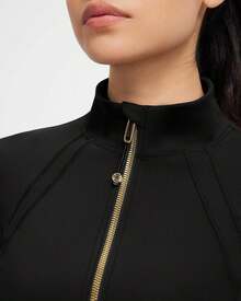 Women Golden Full Zip Up Workout Cropped Jackets Lightweight Athletic Yoga Tops - màu đen - Xem 4