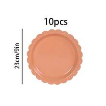 10pcs/20pcs/40pcs/Set Brown Scalloped Paper Plates - 7 Inch And 9 Inch Plain Scalloped Disposable Tableware Set, Suitable For Back To School, Wedding, Birthday Party Decor, Dining Table Decor And Other Occasions. - Brown - View 13