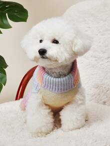 PETSIN 1pc Soft Knitted Gradient Color Sweater With Hoodie, Suitable For Cats And Dogs In Autumn And Winter - Multicolor - View 5
