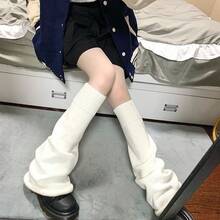 Knitted Socks Gray Flared Mouth Women's Autumn Japanese Style Calf Socks Black And White Slouch Socks Wide Leg Long Tube Socks JK - 白色 - 查看 7