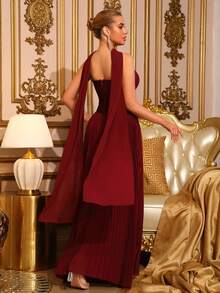 New Women's Wine Red Strapless Sexy Patchwork Pleated Dress Elegant Wedding Bridesmaid Dress Anniversary Christmas Party Dress
