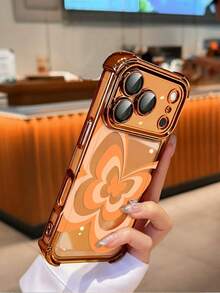Gradient Butterfly Pattern Electroplated Transparent Shockproof Soft Full Coverage TPU Phone Case Compatible With Apple 17/17 Pro/17 Pro Max/16/16 Pro/16 Plus, Minimalist Fashion Protective Cover
