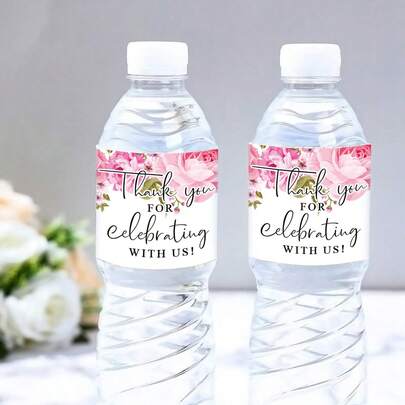 20张/10张 优雅花卉婚礼庆典感谢水瓶标签，浪漫玫瑰水瓶贴纸，适用于婚礼、情人节、生日、新娘送礼会装饰