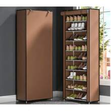1pc 5/6/8/10 Grid Shoe Rack Combination Coat Rack, Multifunctional Minimalist Shoe Rack With Dust Cover, Multi-Layer Shelves, Doorframe Style Fabric Shoe Cabinet, Indoor Home Shoe Cabinet - Coffee Brown - View 12