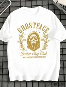 Camiseta Ghostface para hombre con estampado gráfico, estilo primaveral, hip-hop callejero, transpirable, estampado artístico. - Blanco - Ver 2
