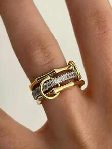 rundraw 3pcs New Elegant Geometric Bamboo Knot Design Zirconia Inlaid Adjustable Copper Gold Rings, Suitable For Women's Daily, Dating, Party, Anniversary, Matching Daily Outfit Accessories, Best Gift For Friends And Lovers On Holidays And Anniversaries - Set Of Rings - View 14