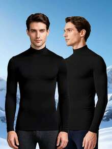 男士保暖上衣三件套 - 黑色、白色、黑色高领长袖、多色组合男士压缩运动服，带抓绒保暖层，适合日常穿着、健身、跑步、滑雪和户外运动