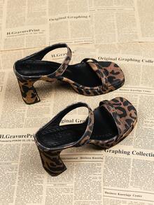 Spring/Summer New Sexy Thick Heel Leopard Print Open Toe Sandals, Fashion Versatile Chunky Heel Ladies Slippers Suitable For Outdoor, Commute, And Home Wear - Multicolor - View 2