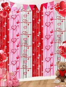2片箔片流苏帘，闪亮金属线背景心形图案，适合装饰生日、婚礼、派对、70年代、80年代、90年代迪斯科主题、单身派对和彩虹主题派对，可用作悬挂装饰、情人节装饰、拍照背景，是拍摄精美照片的理想之选（红色） - 彩色 - 查看 4