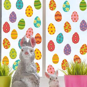 1pc Colorful Easter Egg Pattern Window Cling Decal, Removable Glass Sticker, Home/Shop Window Decoration For Easter