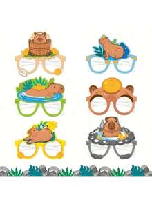 6pcs Cute Capybara Theme Party Photo Props Glasses Puffer Theme Mask Party Supplies Decoration,Paper Material, Perfect For Party Decoration Gifts, Perfect For Birthdays, Parties, Gatherings, And Holidays,Ideal Birthday Gift, Party Gift, Holiday Gift - Multicolor - View 6