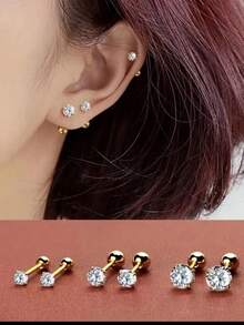 3 pares de pendientes de aro con circonita cúbica de moda, pendientes de cartílago en espiral con cierre de rosca para mujeres - 3+4+5 mm (juego de 6 piezas) - Ver 1