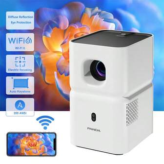  PANDA PF03 Mini Projector Smart Android Support Dual Wifi6 Electric Focus Native 1280x720P Home Cinema Outdoor Smart Portable Native Beamer For Home Theater Outdoor Movie Meeting