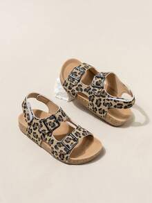 New Kids Anti-Slip Durable Soft Sole Fashionable Leopard Print Birkenstocks Style Street Beach Sandals - Khaki - View 2