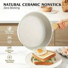 不粘陶瓷炊具套装,不粘陶瓷炊具,健康锅具和煎锅,烹饪锅,厨房烹饪锅,带耐热手柄,带盖陶瓷不粘砂锅,白色花岗岩涂层,不含PFOS/PFAS,厨房烹饪套装,带耐热手柄,白色花岗岩涂层 - 彩色 - 查看 3