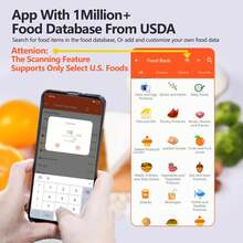 智能电子食物厨房秤，带营养计算器、屏幕营养信息显示、免费应用程序可追踪卡路里和宏量营养素、克和盎司单位，方便控制份量和备餐，10公斤/22磅（不含电池） - 灰色 - 查看 8