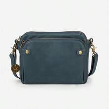 Three Layer Leather Crossbody Shoulder Bag, Zip Satchel Bags Women, Small Crossbody Shoulder Bag Women Purse Blue - inicial - Ver 1