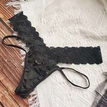 1入組性感蕾絲透明女性內衣低腰丁字褲 - 黑色 - 查看 5