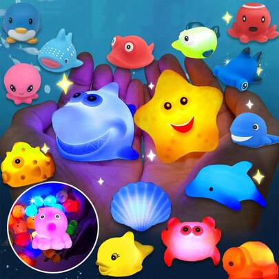 Glitter Colorful No Hole Bath Toys, Light Up Sea Animals Set, Bathtub Floating Water Toys, Great Gifts For Bathroom Water Tub Games Pool Party,Bath Toys,Baby Toys,Baby Bath Tub,Bath For Baby,Water Games,Toys Bath