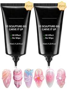 GLOZ 2支15毫升3D立体雕塑凝胶，适用于美甲设计和DIY美甲 - 透明凝胶指甲油，可用于绘画、塑形、雕塑和装饰