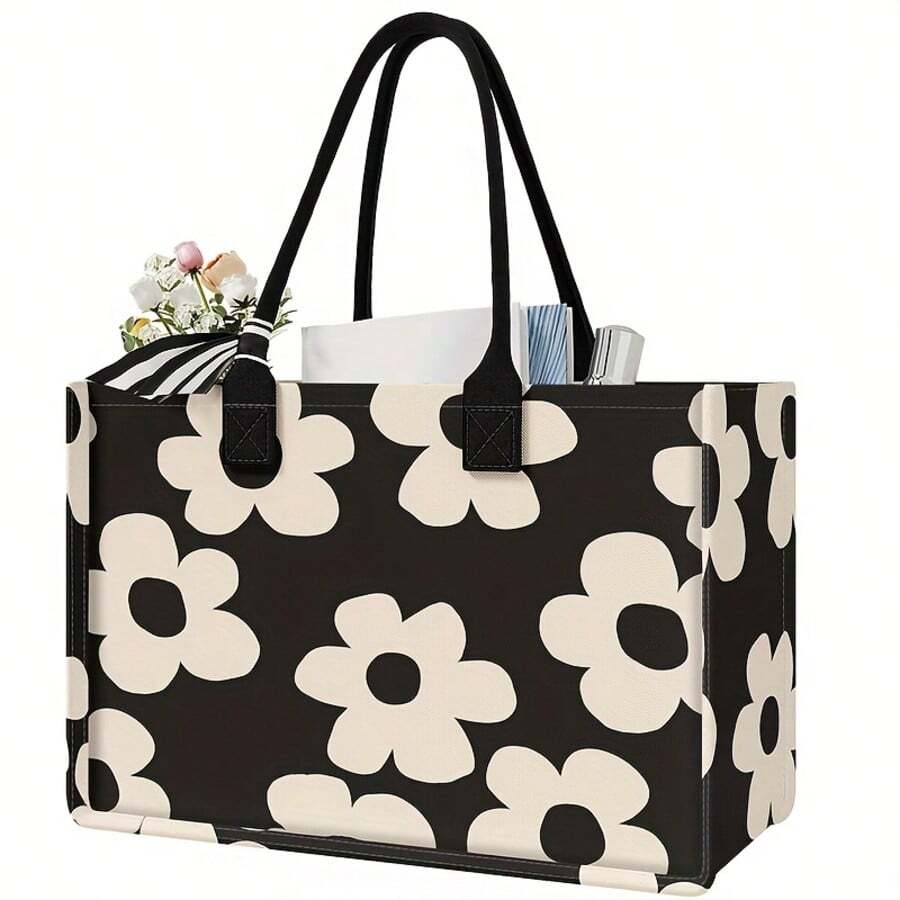 Bolso con estampado de flores, gran capacidad, correa de hombro fija, duradero - Adecuado para el uso diario, la playa, el trabajo y los viajes, bolso portátil, apto para hombres y mujeres - Multicolor - Ver 1