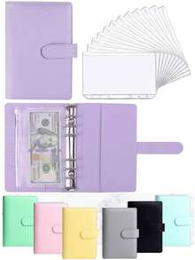 A6皮革拉链信封式预算活页夹，用于预算管理、现金信封 - 彩色 - 查看 12