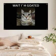 1pc "Wait, I'm A Goat" Funny Cat Banner, 3x5 Ft, Double-Layered Polyester Canvas With Brass Grommets, Indoor/Outdoor Decorative Sign, Mother's Day/Father's Day Gift, Party Decoration, Home Decor, Birthday Decoration - Black - View 3