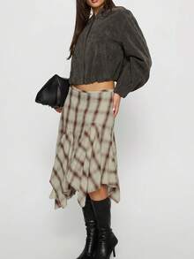 Women's Asymmetrical Plaid Midi Skirt  Y2k Retro Plaid A Line Pleated Skirt  Autumn Fashionable Flowy Maxi Skirt - 彩色 - 查看 3