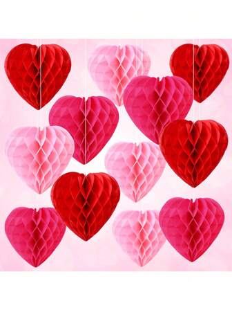 6/12 piezas Bolas de panal de papel con forma de corazón para el Día de San Valentín, decoración colgante DIY para guirnalda de San Valentín, decoración para fiesta de San Valentín, boda, cumpleaños, propuesta, aniversario, puerta, pared, oficina, hogar