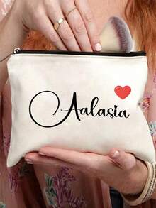 Rainbow Teacher Custom Name Makeup Bag - Personalized Graduation Gift, Lightweight Zipper Cosmetic Pouch For Back To School, White Polyester With Colorful Rainbow Design, Unisex Adult Organizer, Teacher Appreciation Gift | Decorative Zipper Bag | Polyester Makeup Bag, Makeup Bag For School