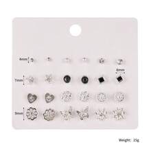 9pcs/Set Fashion Flower Leaf Butterfly Stud Earring Set For Girls Classical Heart Earrings Friendship Jewelry Gifts Party Graduation Gift - Multicolor - View 11