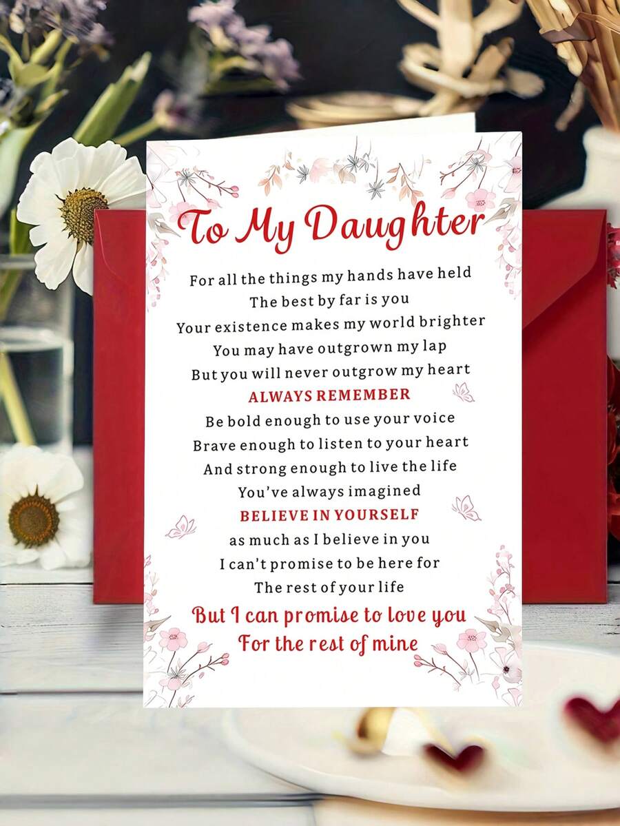 1 pieza Tarjeta de cumpleaños significativa con sobre - "Para mi hija" Diseño floral, mensaje sincero, papel de alta calidad, perfecto para hijas, nietas, hijos y madres - Regalo para todas las ocasiones, Tarjeta de cumpleaños | Tarjeta con diseño floral | Papel, Regalo para hija - Multicolor - Ver 1