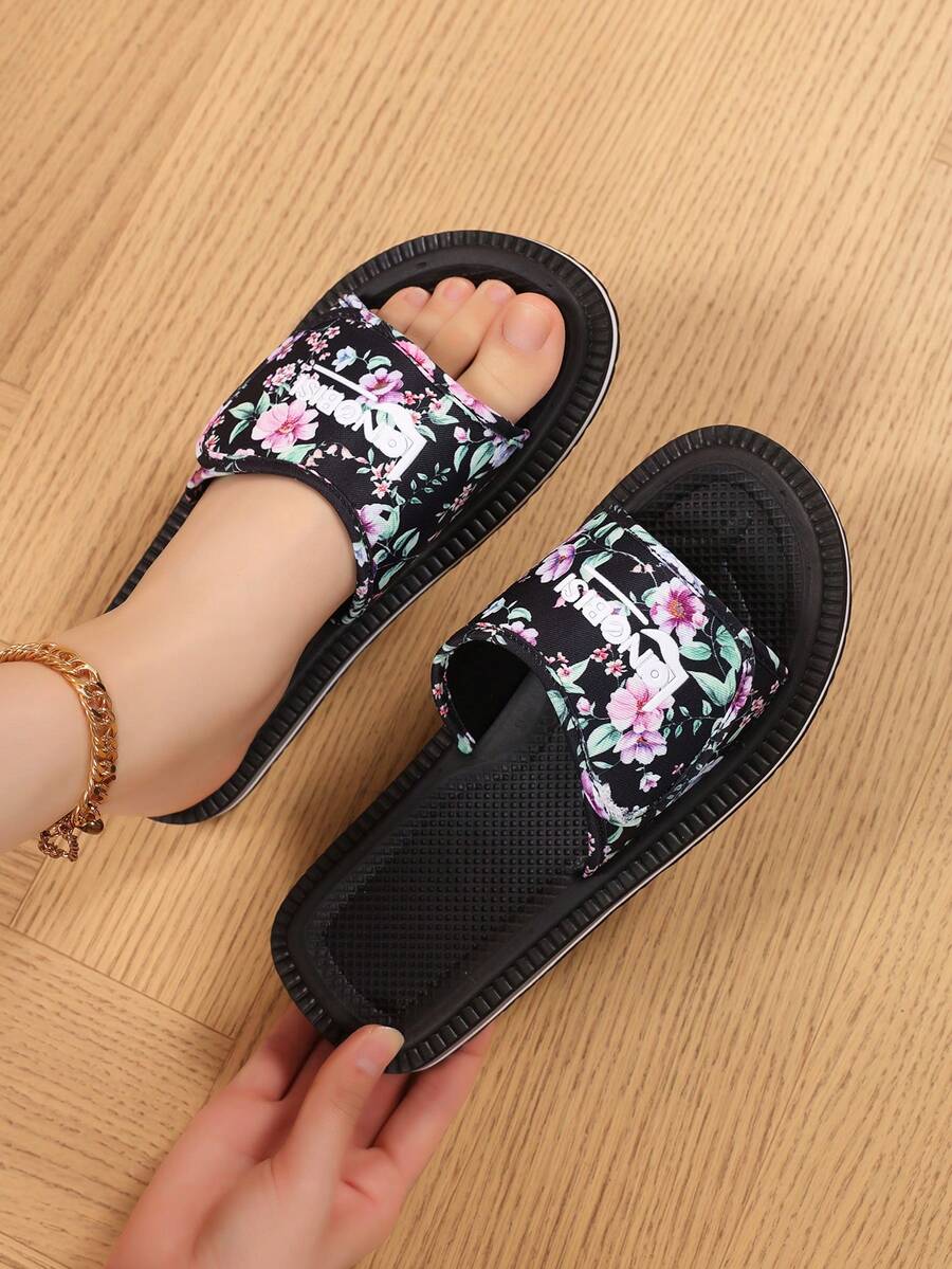 Women's Adjustable Strap Sandals, Outdoor Beach Slippers, Lightweight Flat Casual Slides, Fashion Summer Slippers - Black - View 1