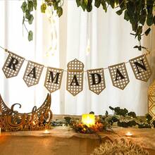 1pc Wooden Letter Banner, Boho Style Triangle Flag Garland, Hanging Party Decor, Pre-Strung Colorful Flags, Festival Celebration Sign, Elegant Patterned Wooden Banner, Reusable Indoor Event Decoration, Party Supplies, Fashionable Hanging Letter Garland, Suitable For Living Room, Dining Room And Entryway Backdrop