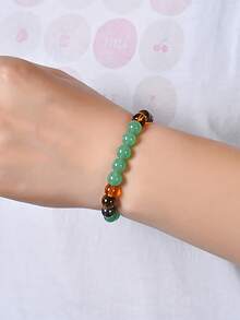 YAUKIA 1pc Lucky Bracelet Green Aventurine, Yellow Tiger's Eye, Pyrite Beaded Bracelet Yoga Meditation Spiritual Healing Jewelry Gift For Women