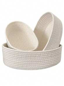 1/3pcs Handmade Woven Round Rope Basket, White, Open-Top, Collapsible Storage Basket. Suitable For Storing Cosmetics, Snacks, Keys, Toys And Miscellaneous Items. Multifunctional Home Storage Bag, Applicable For Bedroom, Bathroom, Living Room Desktop Organization And Classification. - White - View 10