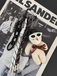 HXXOOS 1pc Couple Fashion Bag Pendant Cute Sunglasses Bear Keychain Metal Love Key Hanger White Rope Knot Bag Hanger Lady Key Chain Cool Small Gift, Suitable For Lady, White Collar, Lady, Female, Girl, Use This Pendant To Enhance Your Style