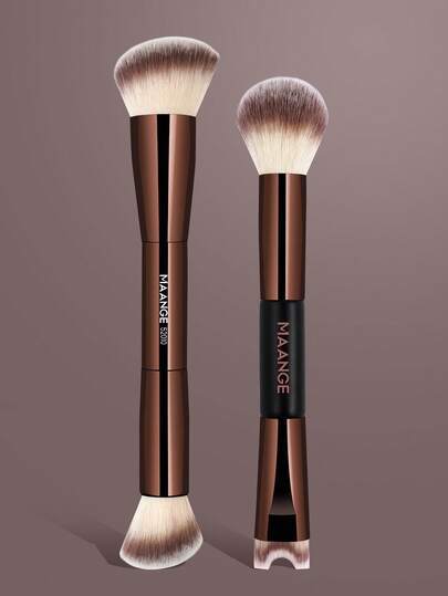MAANGE 2pcs Professional Aluminium Double Headed Makeup Brushes Set,Can Be Used For Foundation Brush Concealer Brush Smudge Brush Blush Brush Highlighter Brush Nose Contour Brush Loose Powder Brush Makeup Tools,Multifunctional Ultra-Soft Makeup Brush Tools ,Using Soft Fibers And Gentle On The Skin,Suitable Travel Makeup Brush,At Home Or On-The-Go,Gift For Women & Girl