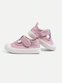 1 Par de Tênis de Lona Rosa de Estilo Novo para Meninas Pequenas, Estilo Doce, Tira em T, , Sola Plana e Macia, Confortável, Respirável, Sapatos Casuais para Bebês, Adequado para Uso Diário na Escola, Passeios, Festas e Feriados, Atividades ao Ar Livre e Viagens na Primavera, Verão, Outono e Volta às Aulas - Rosa chiclete - Visão 3