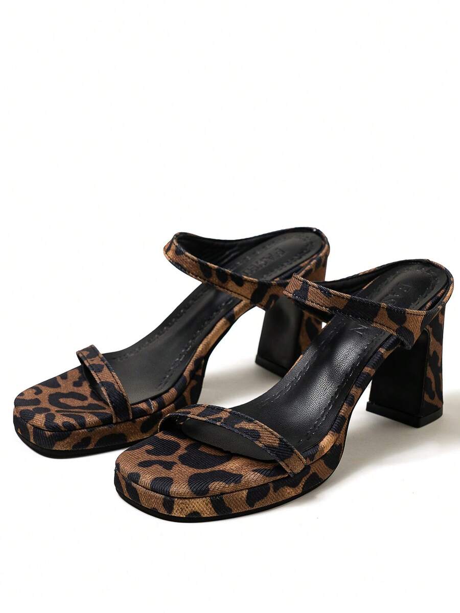 Spring/Summer New Sexy Thick Heel Leopard Print Open Toe Sandals, Fashion Versatile Chunky Heel Ladies Slippers Suitable For Outdoor, Commute, And Home Wear - Multicolor - View 1