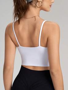 ATTRACO Women Sports Bra Yoga Solid Color Crew Neck Camisole Removable Padded Sleeveless Fitness Tank Top - White - View 2