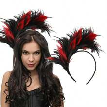PZW-Diadema de plumas rojas negras para mujer diadema de 1920 para mujer accesorios para el cabello de plumas de Halloween disfraz de boda fiesta de té3928 - como en la foto - Ver 2