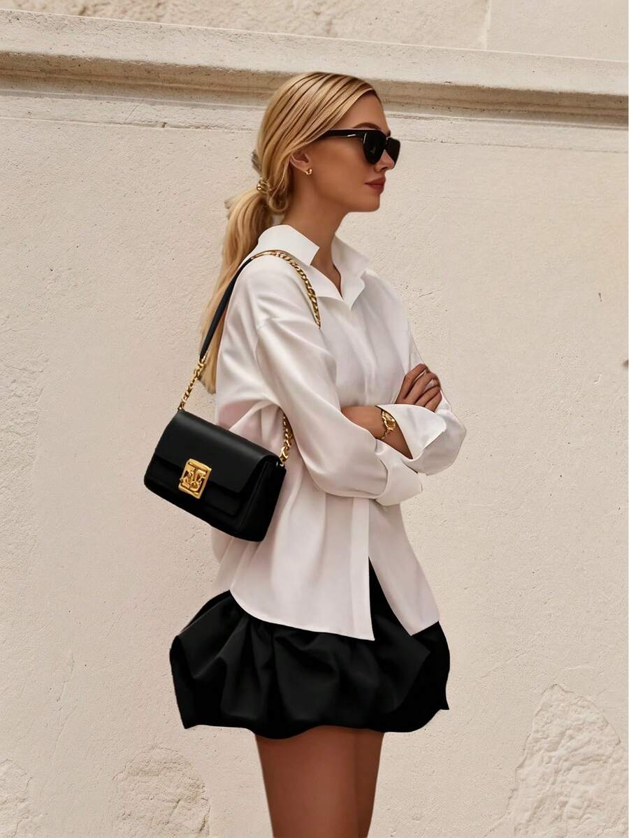 Saia midi feminina casual e versátil com elástico e babados na barra | Item indispensável para encontros, aniversários, Dia dos Namorados, festas, aeroportos e viagens | Ideal para o trabalho, fins de semana e férias | Combina com blusas de bolinhas | Biquíni de praia para o verão de 2026