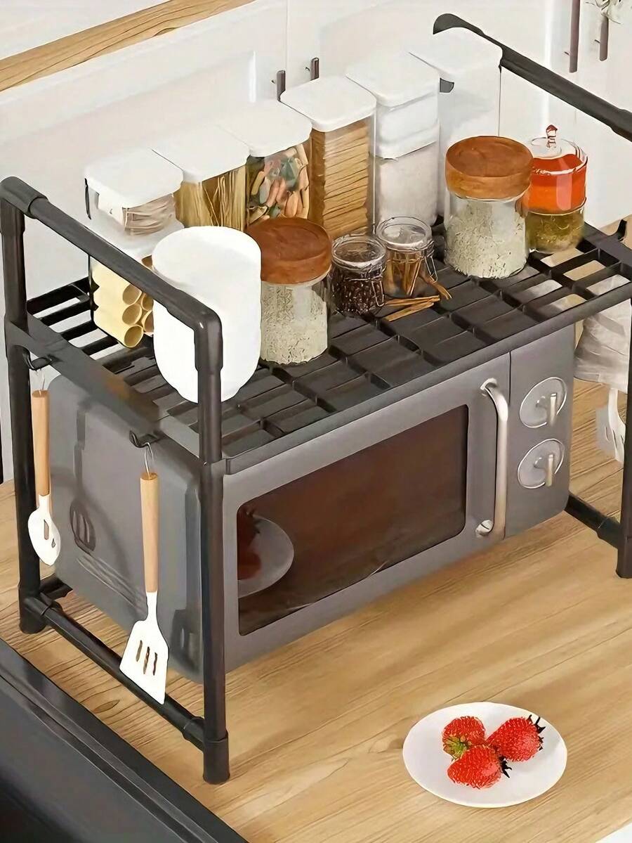 重型可调节可伸缩微波炉架 - 两种型号可选，坚固的金属桌面架，双层设计，节省空间的微波炉及小家电收纳架 - 易于组装的厨房整理架